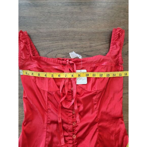 Free People x Brenda King Red Satin Corset Top with Ruched Straps – NWT | Size S - Picture 7 of 9